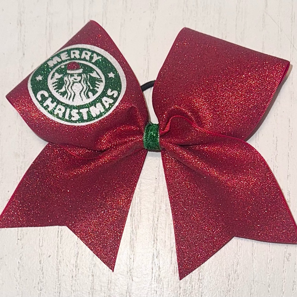 Starbucks themed mermaid Red Glitter Holiday Cheer Bow